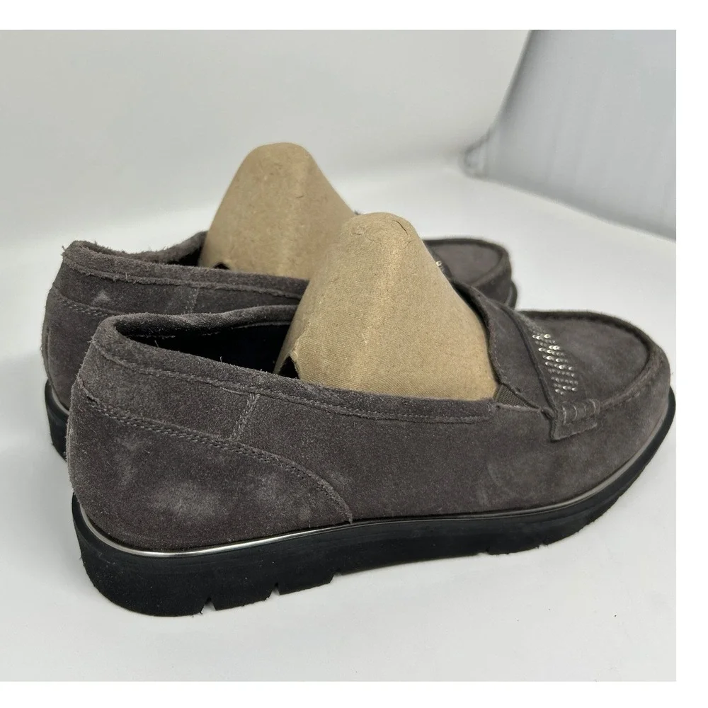 Ara HighSoft Men 6.5 Grey Suede Studded Platform Loafers Moc Toe Shoes Cushioned
